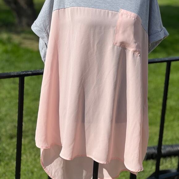 JUST BE…T-Shirt with sheer bottom round neck, cap sleeves.  Women's size 3X - Picture 2 of 10